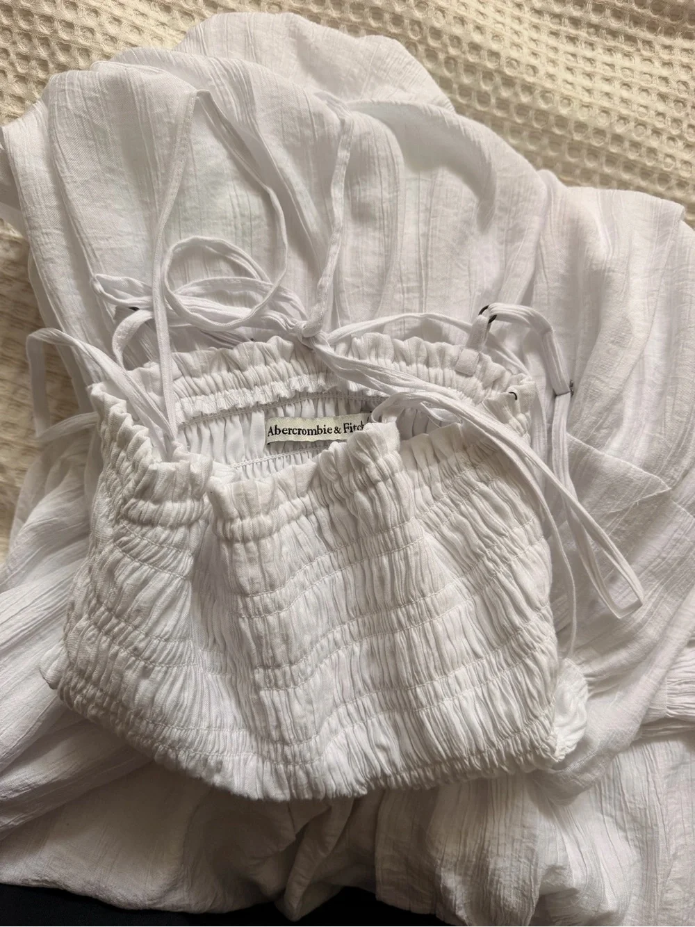 Abercrombie & Fitch White Smocked Tiered Maxi Dress